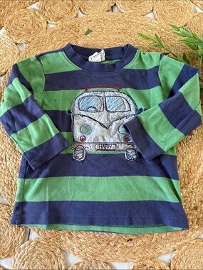 Frugi 100% organic Cotton Applique Camper Van Striped Shirt. Size 3/4